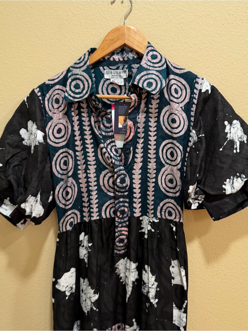 NWT Tuckernuck Busayo Block Print Bohemian Black & Blush Tiered Maxi Dress XS - Picture 8 of 10